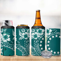 Kia Orana Cook Islands 4 in 1 Can Cooler Tumbler Tiare & Stars - Teal LT7 - Polynesian Pride