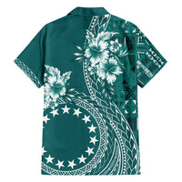 Kia Orana Cook Islands Family Matching Long Sleeve Bodycon Dress and Hawaiian Shirt Tiare and Stars - Teal LT7 - Polynesian Pride