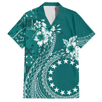 Kia Orana Cook Islands Family Matching Off Shoulder Maxi Dress and Hawaiian Shirt Tiare and Stars - Teal LT7 Dad's Shirt - Short Sleeve Teal - Polynesian Pride