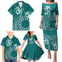 Kia Orana Cook Islands Family Matching Puletasi and Hawaiian Shirt Tiare and Stars - Teal LT7 - Polynesian Pride