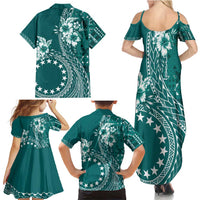 Kia Orana Cook Islands Family Matching Summer Maxi Dress and Hawaiian Shirt Tiare and Stars - Teal LT7 - Polynesian Pride