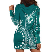 Kia Orana Cook Islands Hoodie Dress Tiare and Stars - Teal LT7 - Polynesian Pride