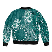 Kia Orana Cook Islands Sleeve Zip Bomber Jacket Tiare and Stars - Teal