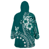 Kia Orana Cook Islands Wearable Blanket Hoodie Tiare and Stars - Teal LT7 - Polynesian Pride