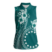 Kia Orana Cook Islands Women Sleeveless Polo Shirt Tiare and Stars - Teal LT7 Female Teal - Polynesian Pride