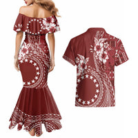 Kia Orana Cook Islands Couples Matching Mermaid Dress and Hawaiian Shirt Tiare and Stars - Scarlet LT7 - Polynesian Pride