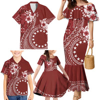 Kia Orana Cook Islands Family Matching Mermaid Dress and Hawaiian Shirt Tiare and Stars - Scarlet LT7 - Polynesian Pride