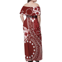 Kia Orana Cook Islands Family Matching Off Shoulder Maxi Dress and Hawaiian Shirt Tiare and Stars - Scarlet LT7 - Polynesian Pride