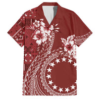 Kia Orana Cook Islands Family Matching Puletasi and Hawaiian Shirt Tiare and Stars - Scarlet LT7 Dad's Shirt - Short Sleeve Red - Polynesian Pride