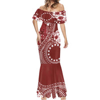 Kia Orana Cook Islands Mermaid Dress Tiare and Stars - Scarlet LT7 - Polynesian Pride