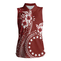 Kia Orana Cook Islands Women Sleeveless Polo Shirt Tiare and Stars - Scarlet LT7 Female Red - Polynesian Pride