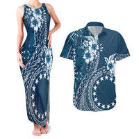 Kia Orana Cook Islands Couples Matching Tank Maxi Dress and Hawaiian Shirt Tiare and Stars - Navy Blue LT7 Navy Blue - Polynesian Pride