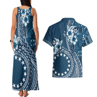 Kia Orana Cook Islands Couples Matching Tank Maxi Dress and Hawaiian Shirt Tiare and Stars - Navy Blue LT7 - Polynesian Pride