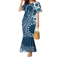 Kia Orana Cook Islands Family Matching Mermaid Dress and Hawaiian Shirt Tiare and Stars - Navy Blue LT7 Mom's Dress Navy Blue - Polynesian Pride