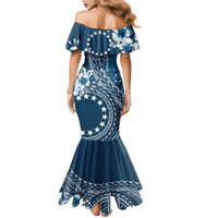 Kia Orana Cook Islands Family Matching Mermaid Dress and Hawaiian Shirt Tiare and Stars - Navy Blue LT7 - Polynesian Pride