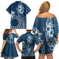 Kia Orana Cook Islands Family Matching Off Shoulder Short Dress and Hawaiian Shirt Tiare and Stars - Navy Blue LT7 - Polynesian Pride