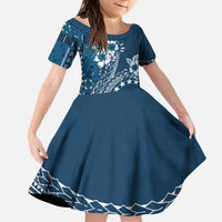 Kia Orana Cook Islands Kid Short Sleeve Dress Tiare and Stars - Navy Blue
