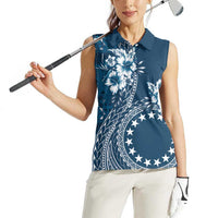 Kia Orana Cook Islands Women Sleeveless Polo Shirt Tiare and Stars - Navy Blue LT7 - Polynesian Pride