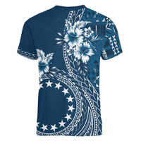 Kia Orana Cook Islands Women V-Neck T-Shirt Tiare and Stars - Navy Blue LT7 - Polynesian Pride
