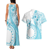 Kia Orana Cook Islands Couples Matching Tank Maxi Dress and Hawaiian Shirt Tiare and Stars - Turquoise LT7 - Polynesian Pride