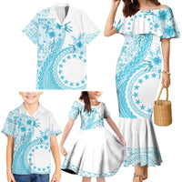 Kia Orana Cook Islands Family Matching Mermaid Dress and Hawaiian Shirt Tiare and Stars - Turquoise LT7 - Polynesian Pride