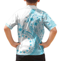 Kia Orana Cook Islands Family Matching Off Shoulder Maxi Dress and Hawaiian Shirt Tiare and Stars - Turquoise LT7 - Polynesian Pride