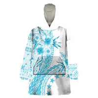 Kia Orana Cook Islands Wearable Blanket Hoodie Tiare and Stars - Turquoise LT7 One Size Turquoise - Polynesian Pride