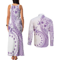 Kia Orana Cook Islands Couples Matching Tank Maxi Dress and Long Sleeve Button Shirt Tiare and Stars - Lavender LT7 - Polynesian Pride