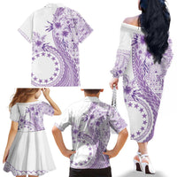 Kia Orana Cook Islands Family Matching Off The Shoulder Long Sleeve Dress and Hawaiian Shirt Tiare and Stars - Lavender LT7 - Polynesian Pride