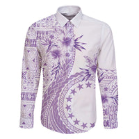 Kia Orana Cook Islands Family Matching Off The Shoulder Long Sleeve Dress and Hawaiian Shirt Tiare and Stars - Lavender LT7 Dad's Shirt - Long Sleeve Lavender - Polynesian Pride