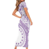 Kia Orana Cook Islands Family Matching Short Sleeve Bodycon Dress and Hawaiian Shirt Tiare and Stars - Lavender LT7 - Polynesian Pride