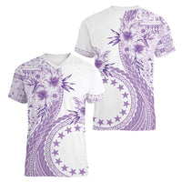 Kia Orana Cook Islands Women V-Neck T-Shirt Tiare and Stars - Lavender LT7 - Polynesian Pride
