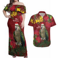Kakapo Bird New Zealand Couples Matching Off Shoulder Maxi Dress and Hawaiian Shirt Floral Christmas LT7 Red - Polynesian Pride