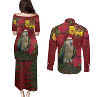 Kakapo Bird New Zealand Couples Matching Puletasi and Long Sleeve Button Shirt Floral Christmas LT7 - Polynesian Pride
