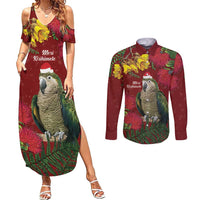Kakapo Bird New Zealand Couples Matching Summer Maxi Dress and Long Sleeve Button Shirt Floral Christmas LT7 Red - Polynesian Pride