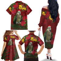 Kakapo Bird New Zealand Family Matching Off The Shoulder Long Sleeve Dress and Hawaiian Shirt Floral Christmas LT7 - Polynesian Pride