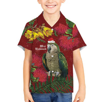 Kakapo Bird New Zealand Family Matching Short Sleeve Bodycon Dress and Hawaiian Shirt Floral Christmas LT7 Son's Shirt Red - Polynesian Pride