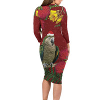 Kakapo Bird New Zealand Long Sleeve Bodycon Dress Floral Christmas LT7 - Polynesian Pride