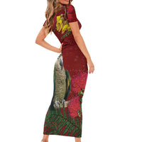 Kakapo Bird New Zealand Short Sleeve Bodycon Dress Floral Christmas LT7 - Polynesian Pride
