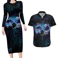 Polynesian Personalized Memorial Couples Matching Long Sleeve Bodycon Dress and Hawaiian Shirt Oceanic Infinity Symbol - Until We Meet Again LT7 Black - Polynesian Pride