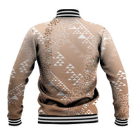 Hawaii Beige Kapa Baseball Jacket Vintage 'Ohe Kāpala Motifs Mix Plumeria Leis