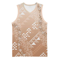 Hawaii Beige Kapa Basketball Jersey Vintage 'Ohe Kāpala Motifs Mix Plumeria Leis LT7 Unisex Beige - Polynesian Pride