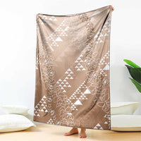 Hawaii Beige Kapa Blanket Vintage 'Ohe Kāpala Motifs Mix Plumeria Leis