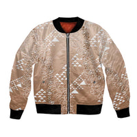 Hawaii Beige Kapa Bomber Jacket Vintage 'Ohe Kāpala Motifs Mix Plumeria Leis
