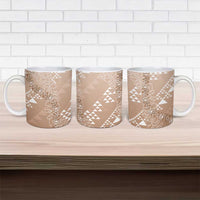 Hawaii Beige Kapa Ceramic Mug Vintage 'Ohe Kāpala Motifs Mix Plumeria Leis
