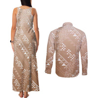 Hawaii Beige Kapa Couples Matching Tank Maxi Dress and Long Sleeve Button Shirt Vintage 'Ohe Kāpala Motifs Mix Plumeria Leis LT7 - Polynesian Pride