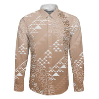 Hawaii Beige Kapa Family Matching Mermaid Dress and Hawaiian Shirt Vintage 'Ohe Kāpala Motifs Mix Plumeria Leis LT7 Dad's Shirt - Long Sleeve Beige - Polynesian Pride
