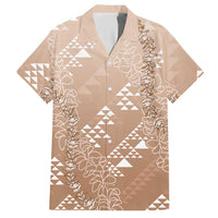 Hawaii Beige Kapa Hawaiian Shirt Vintage 'Ohe Kāpala Motifs Mix Plumeria Leis LT7 Beige - Polynesian Pride