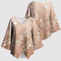Hawaii Beige Kapa Kimono Sleeve Blouse Vintage 'Ohe Kāpala Motifs Mix Plumeria Leis LT7 - Polynesian Pride