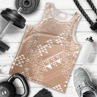 Hawaii Beige Kapa Men Tank Top Vintage 'Ohe Kāpala Motifs Mix Plumeria Leis LT7 - Polynesian Pride